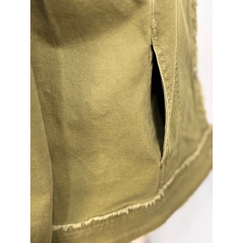 Habitat olive green denim jacket frayed edge cotton stretch pockets fall Sz M - Picture 4 of 9